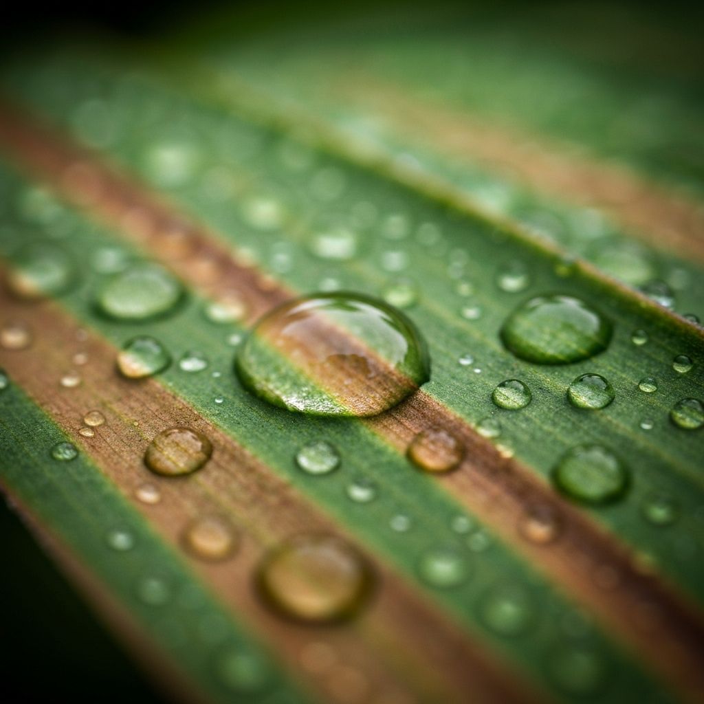 Close-up macro photography of plant leaf with water droplets